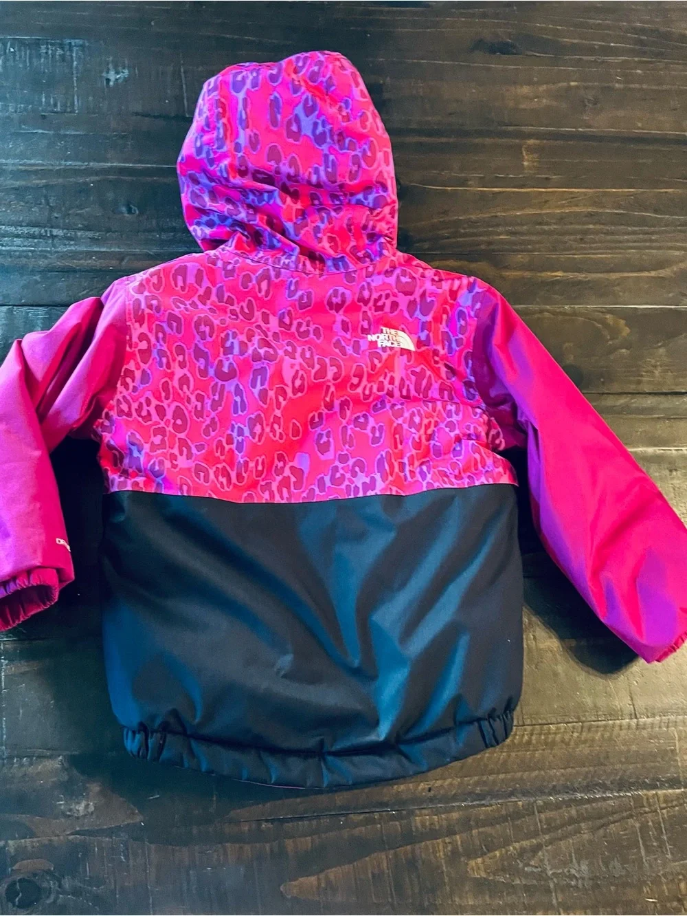 The North Face Girls Pink Leopard Print Hooded Winter Jacket 3T